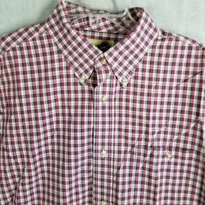 Wrangler 20X Twenty X Men's XL Shirt Button Down Burgundy Plaid Pocket‎ Logo